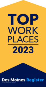 Top Workplaces 2023 logo from Des Moines Register
